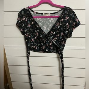 Black Floral V-Neck Blouse